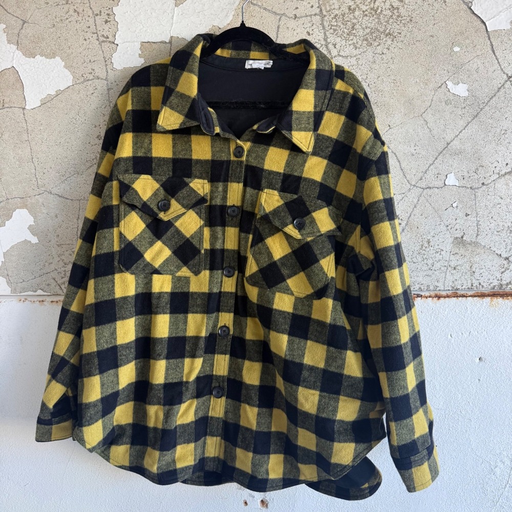 Good American Shacket Plaid Flannel Wool Blend Oversized Shirt Jacket Plus 2X